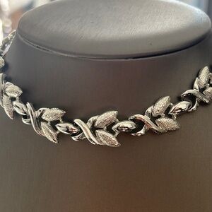 Copy - Vintage Rhinestone Choker & Coro Silver Leaf Necklace combined
